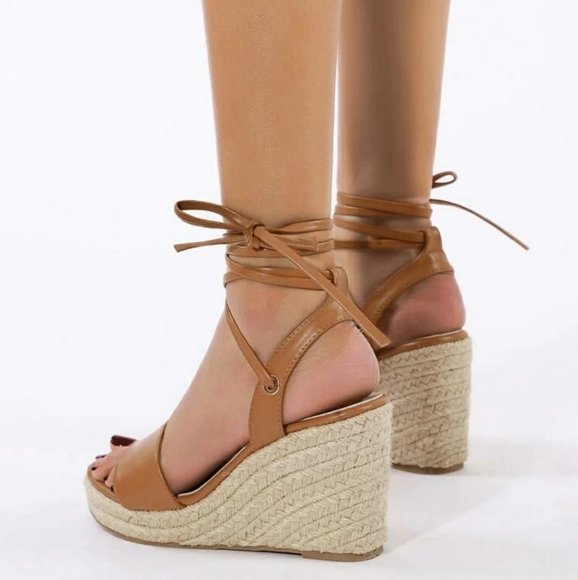 Tan Vegan Espadrille Wedge - Picture 4 of 5